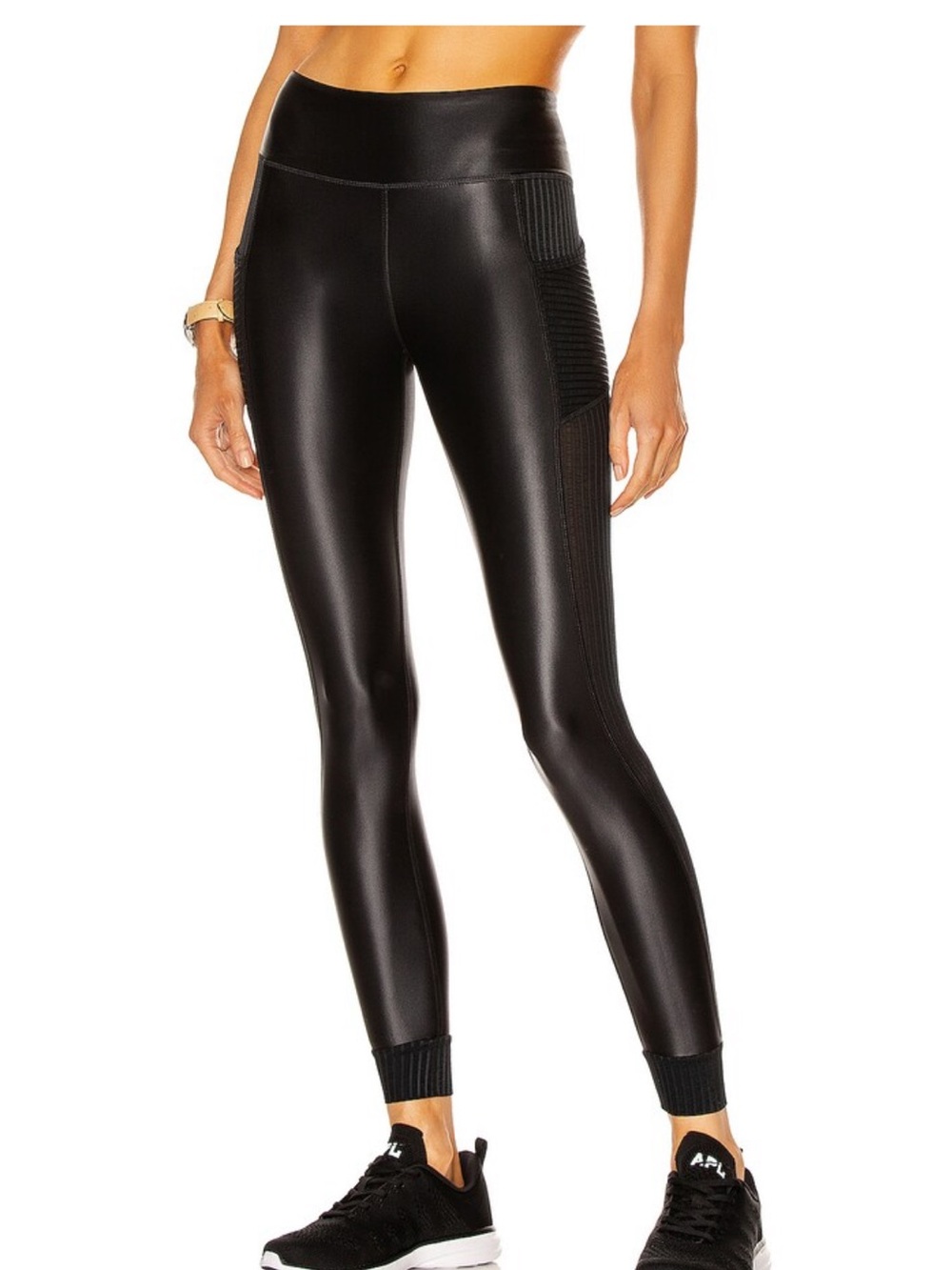 Alala Mirage Black Faux-Leather High-Waist Leggings with Ribbed Panels
